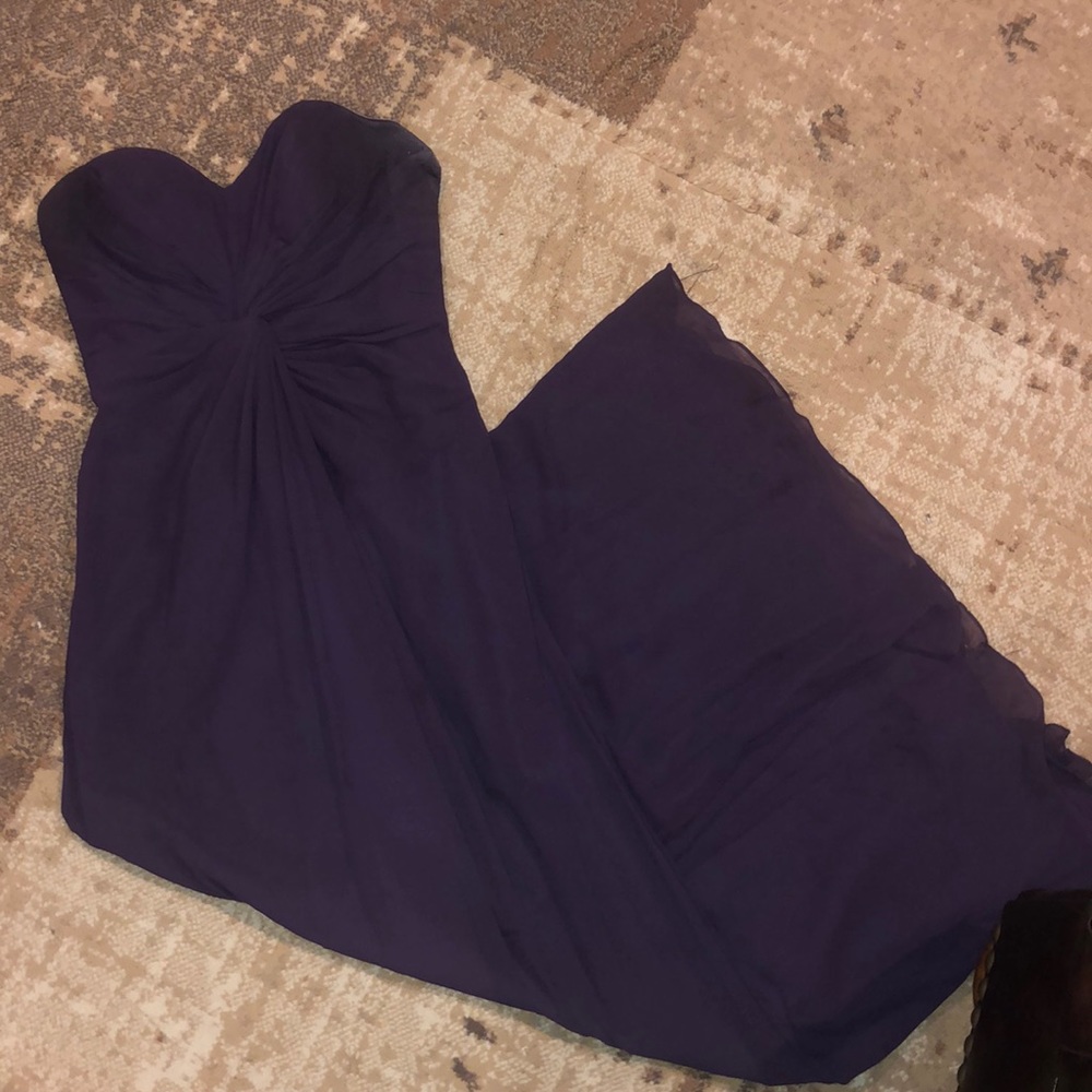 Bill Levkoff strapless purple bridesmaid dress